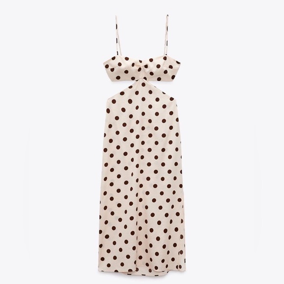 Zara Midi Brown Polkadot Cut-Out Dress! - Picture 3 of 5